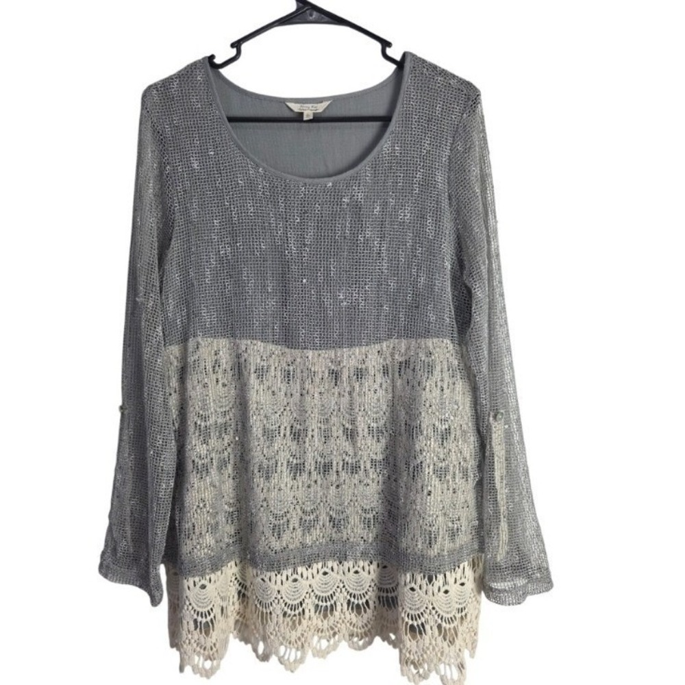 Krazy Kat Festival Boho Mesh Overlay Top M Womens‎ Lagen Look Layered Blouse